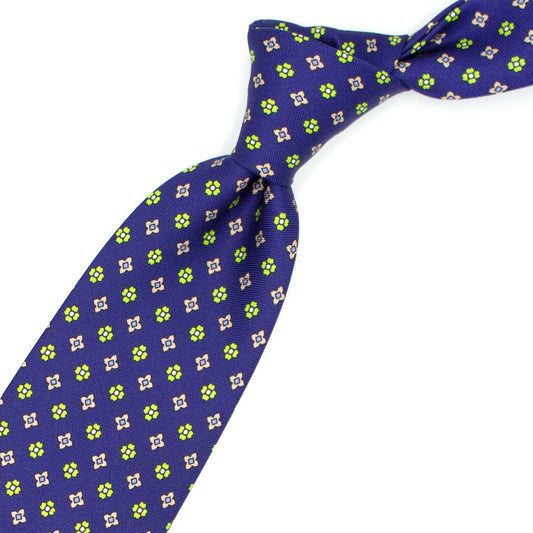 Blue tie with green and pink flowers
