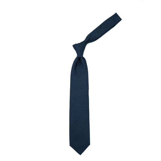 Blue tie with tone-on-tone geometric pattern and gray