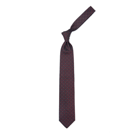 Bordeaux tie with white and blue dots