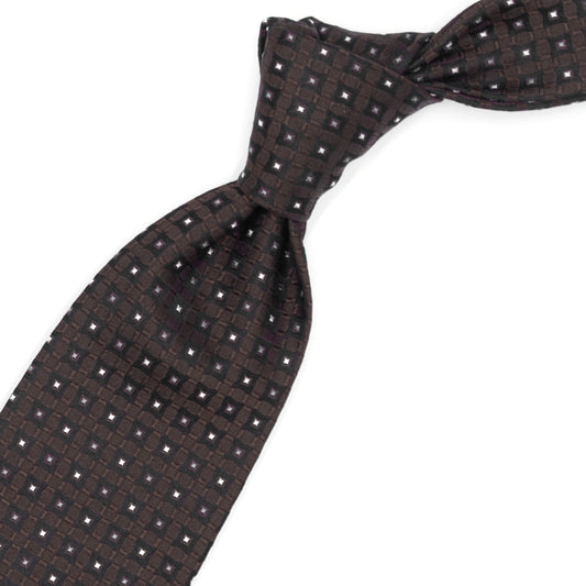 Brown tie with white squares