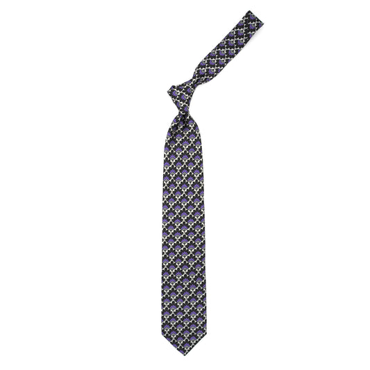 Purple, gray and black floral fan pattern tie