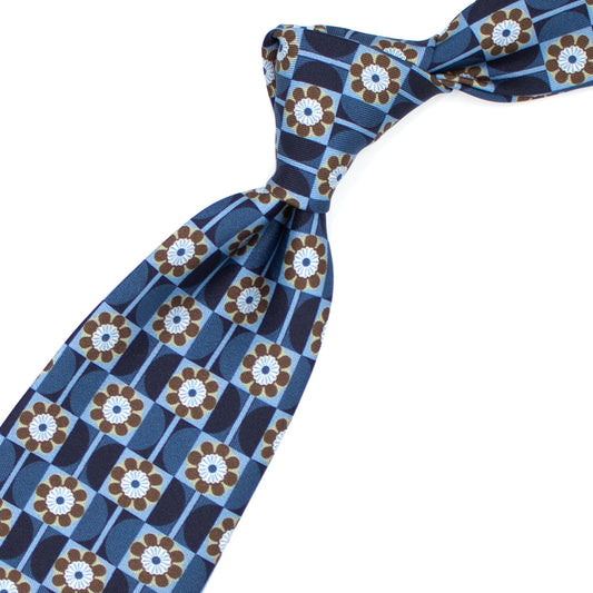 Light blue tie with brown flowers