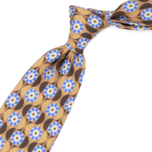 Beige tie with blue flowers