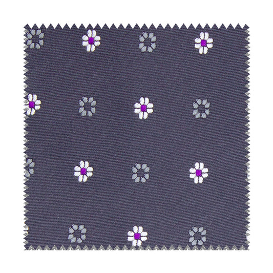 Grey fabric with white, grey and purple flowers
