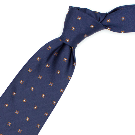 Blue tie with brown and blue flowers
