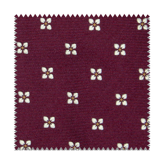 Bordeaux fabric with white flowers and yellow squares