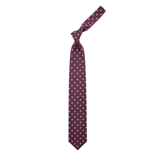 Bordeaux tie with white flowers and yellow squares