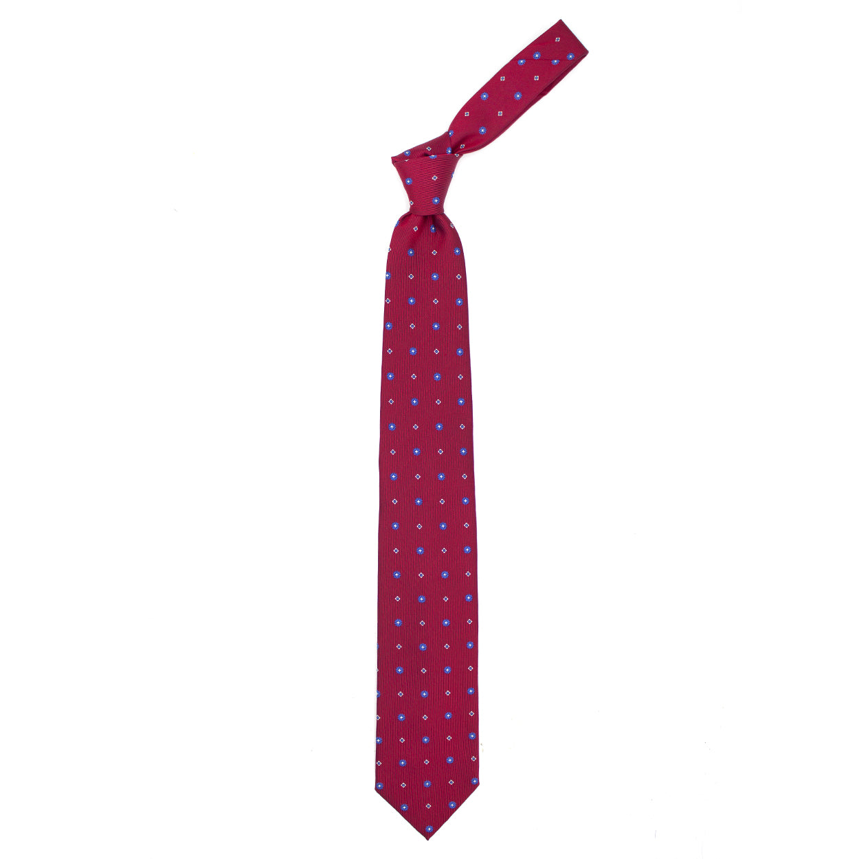 Red tie with white and blue flowers