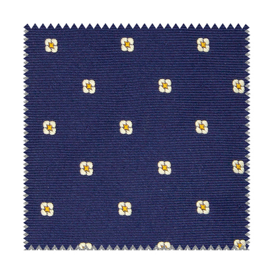 Blue fabric with white flowers and yellow interior