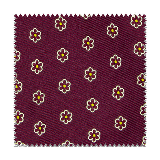 Bordeaux fabric with burgundy flowers and yellow dots