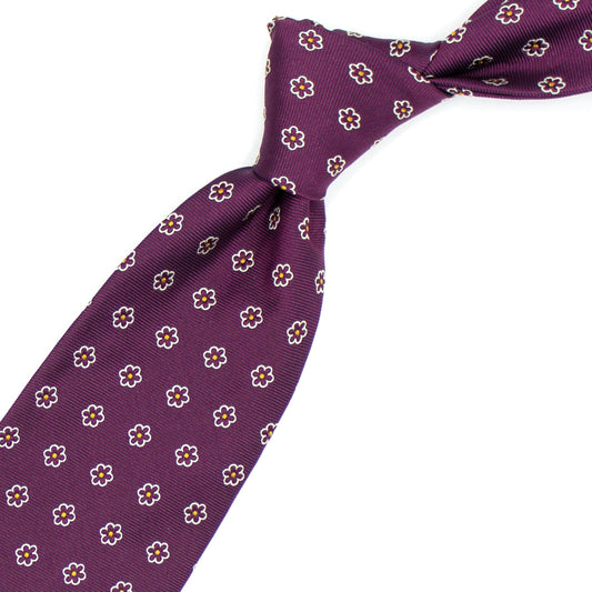 Bordeaux tie with burgundy flowers and yellow dots