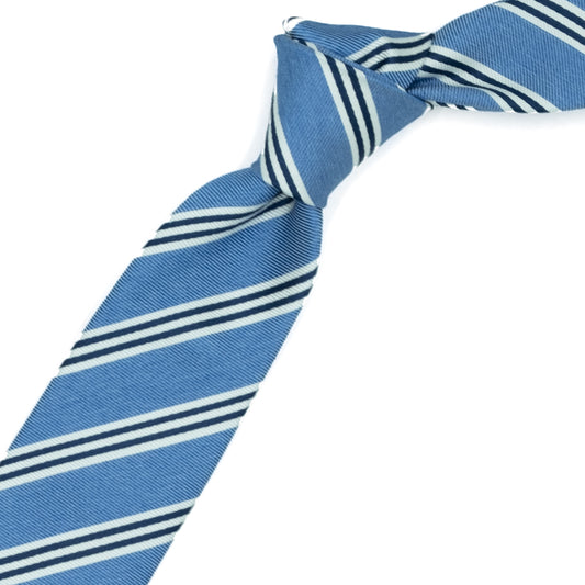Light blue tie with blue and white stripes