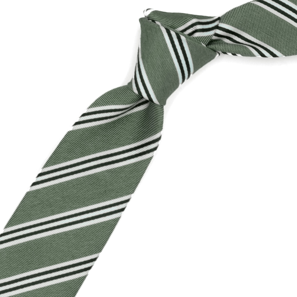 Green tie with blue and white stripes