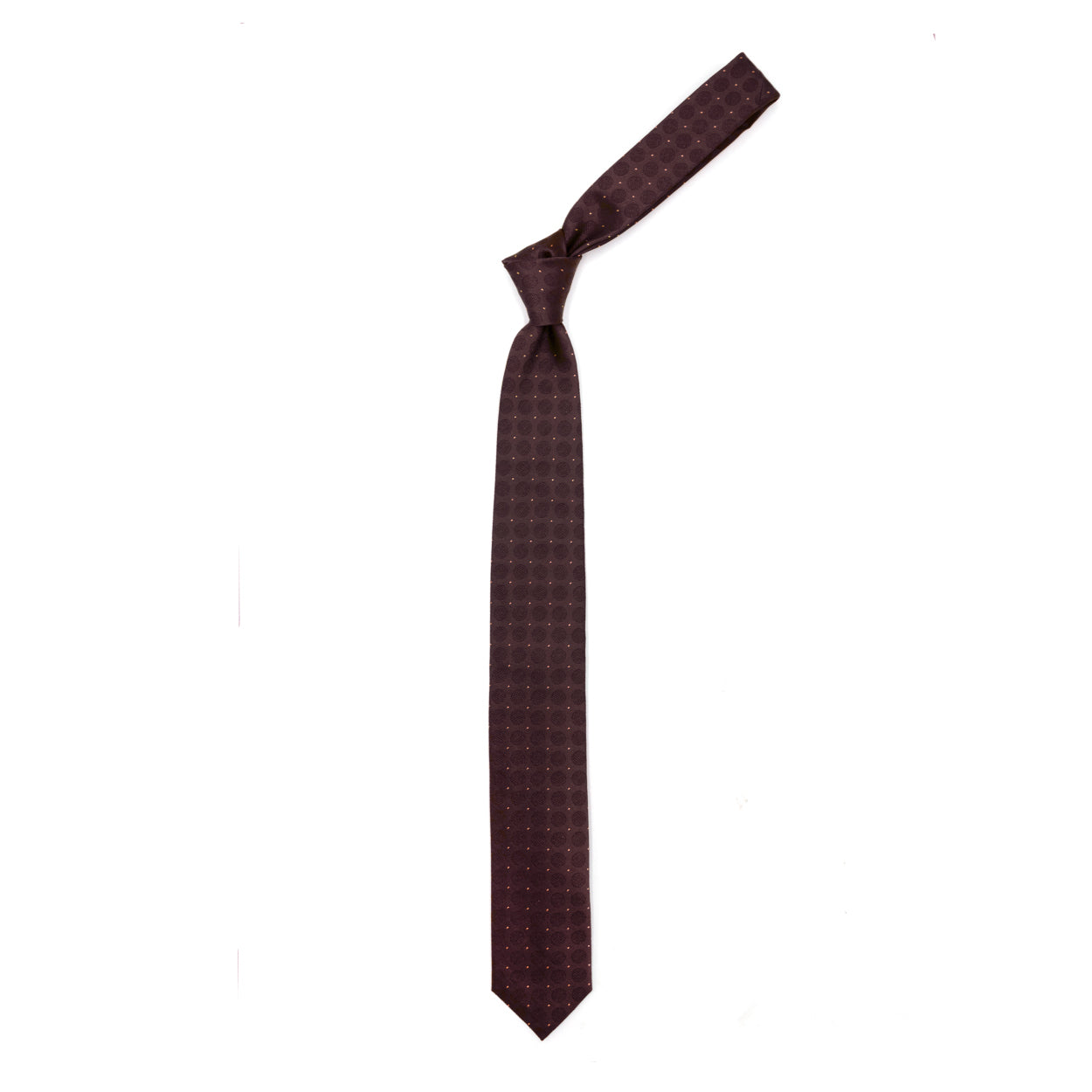 Burgundy tie with tone-on-tone circles and yellow dots