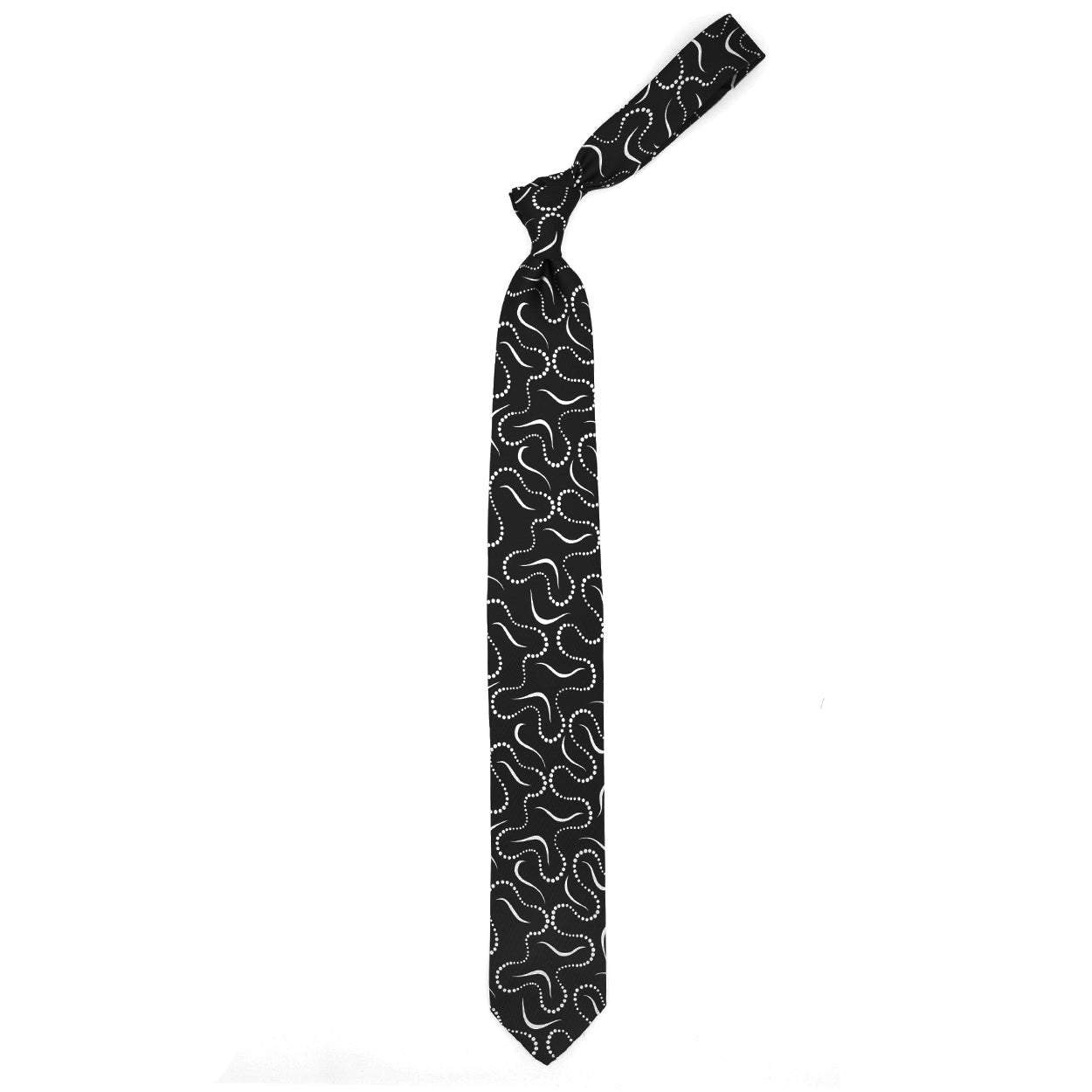 Black tie with white abstract pattern