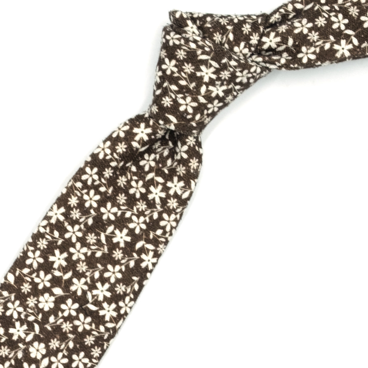 Brown tie with white flowers