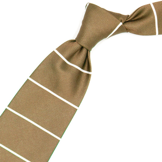 Beige tie with white stripes