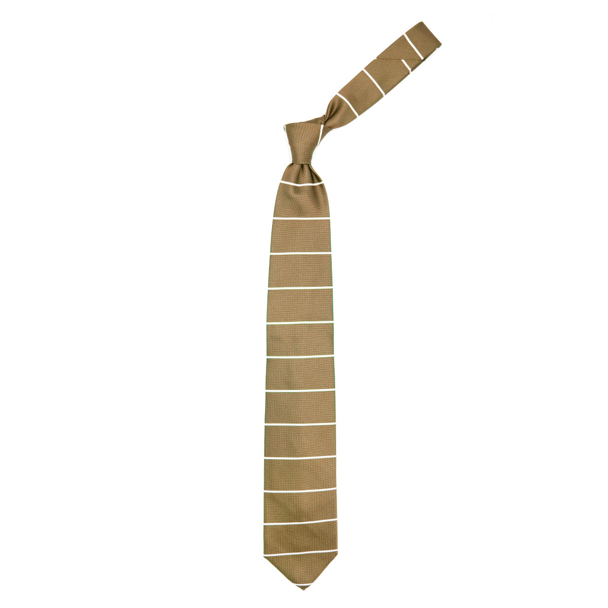 Beige tie with white stripes