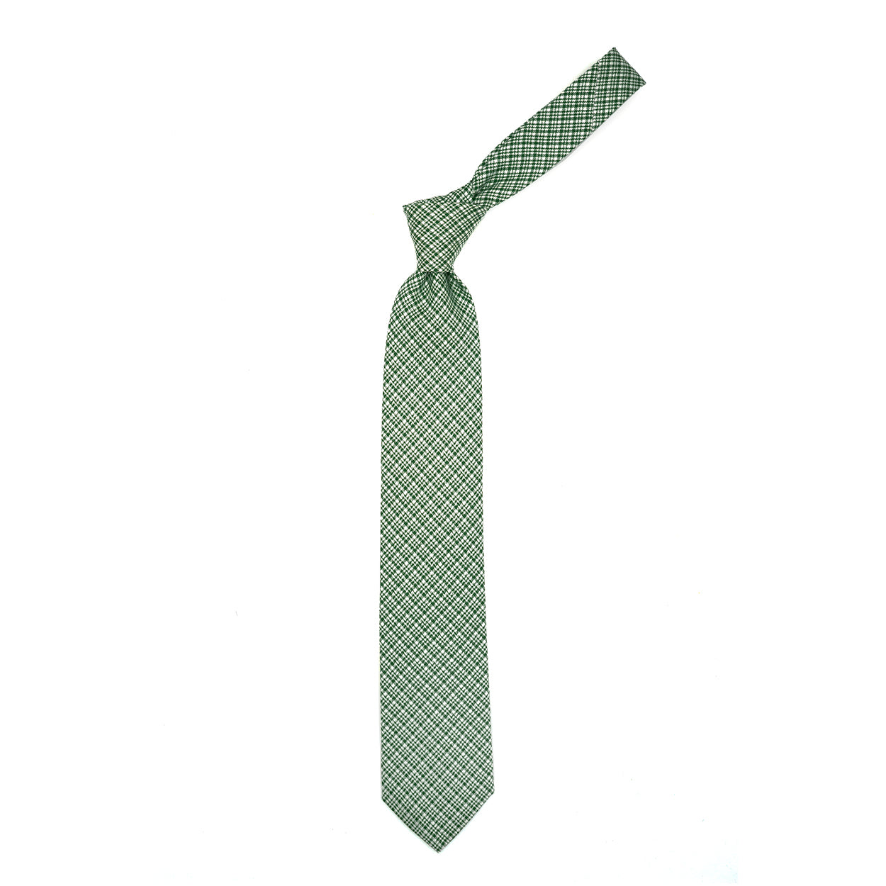 Green and white checked tie