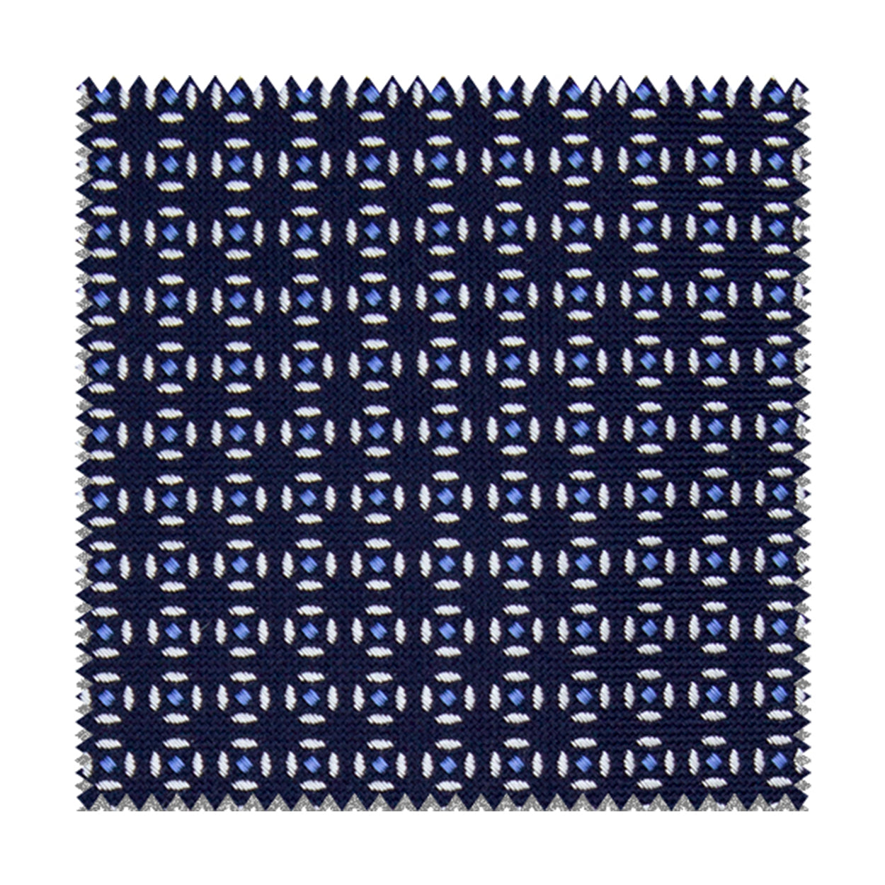 Blue fabric with white and light blue geometric pattern