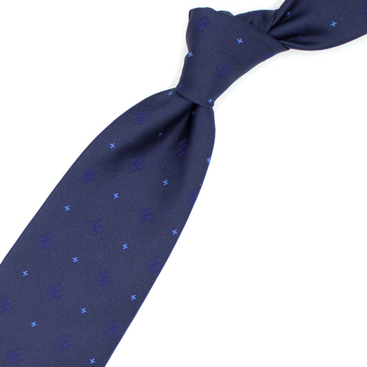 Blue tie with blue and blue tone-on-tone flowers