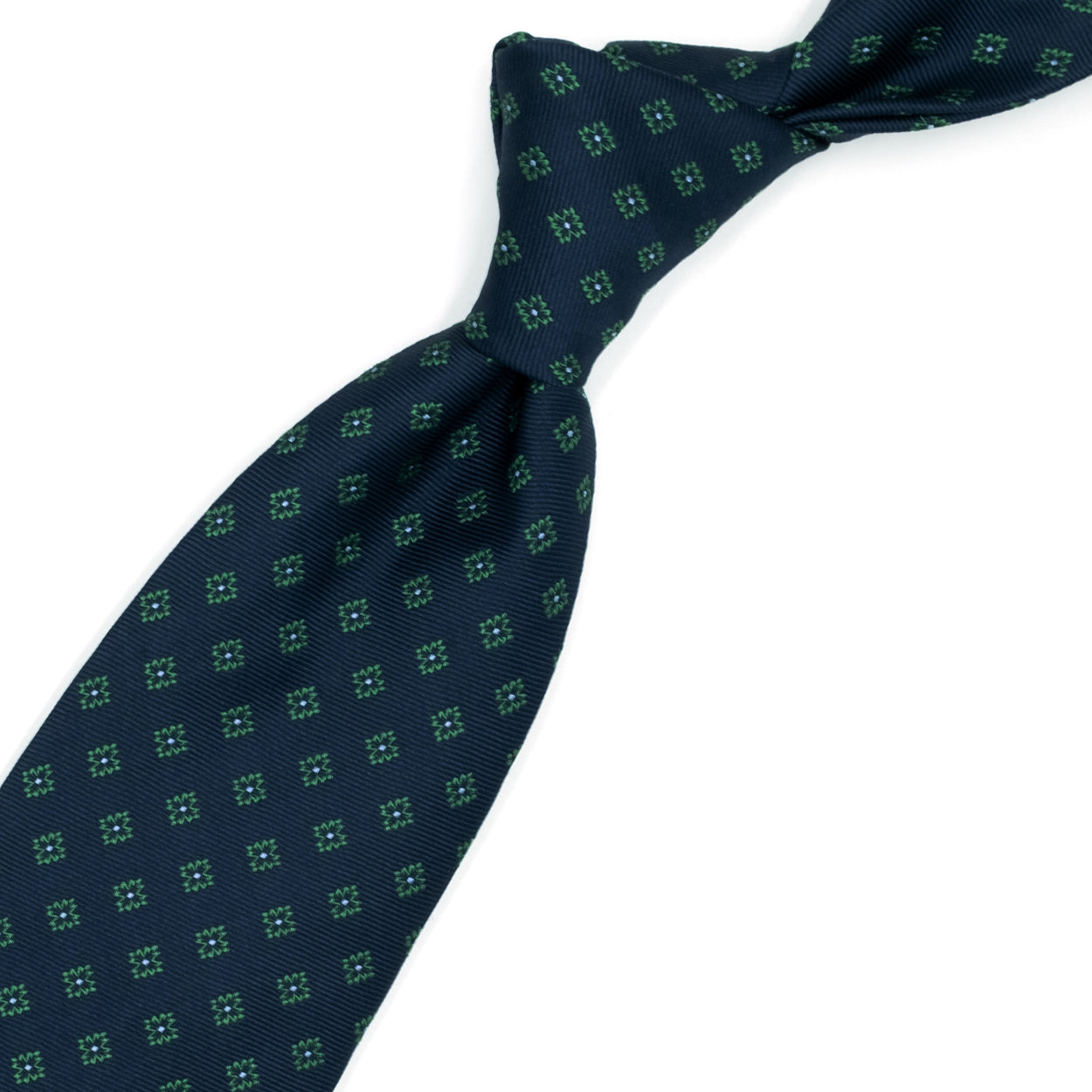 Blue tie with green flowers and blue dots