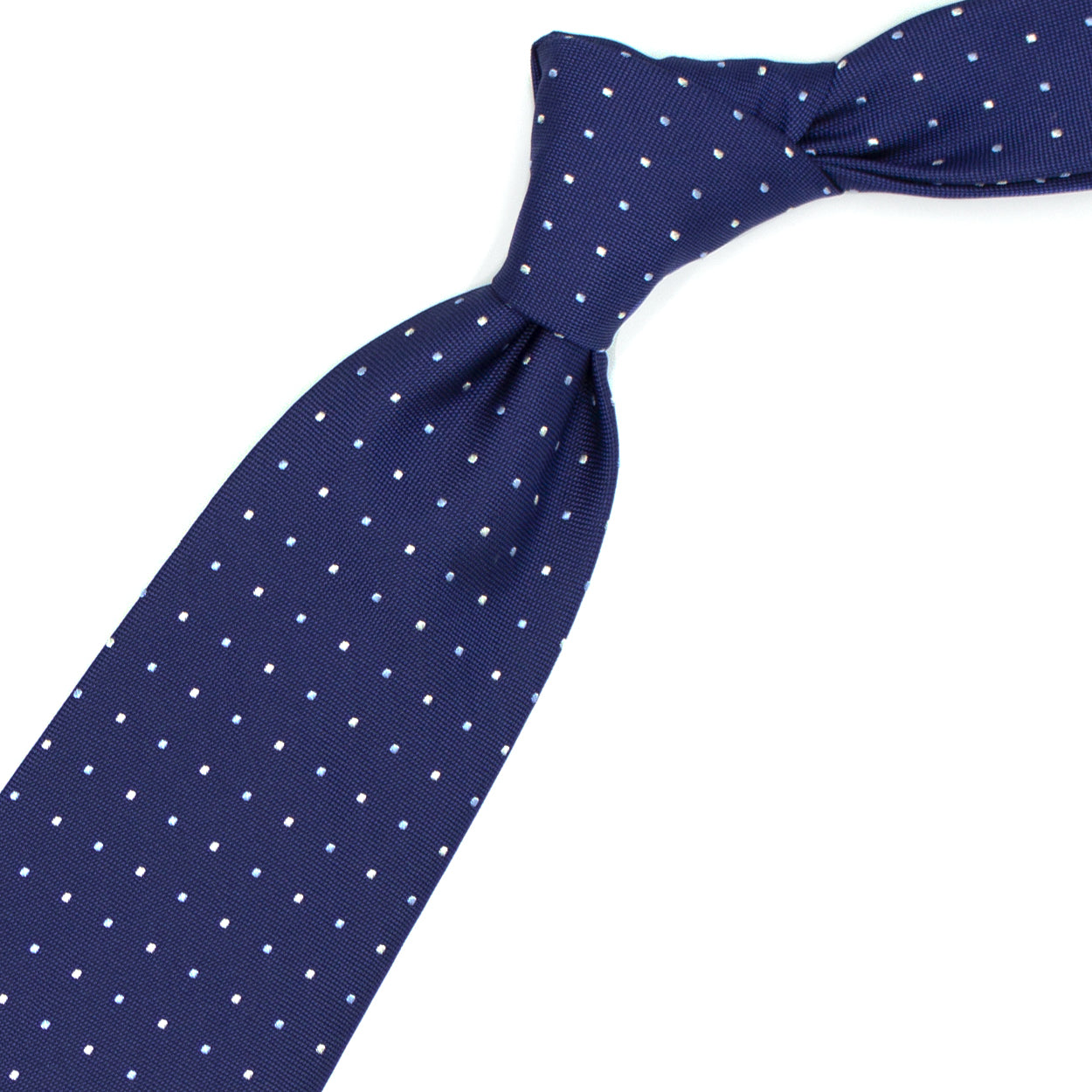 Blue tie with white and blue dots