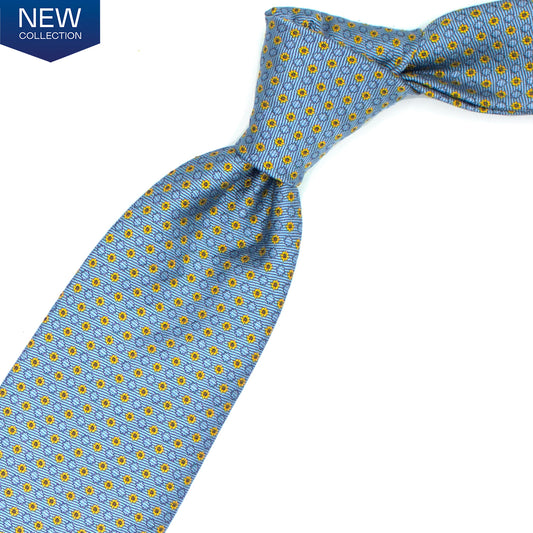 Blue tie with yellow and blue flowers