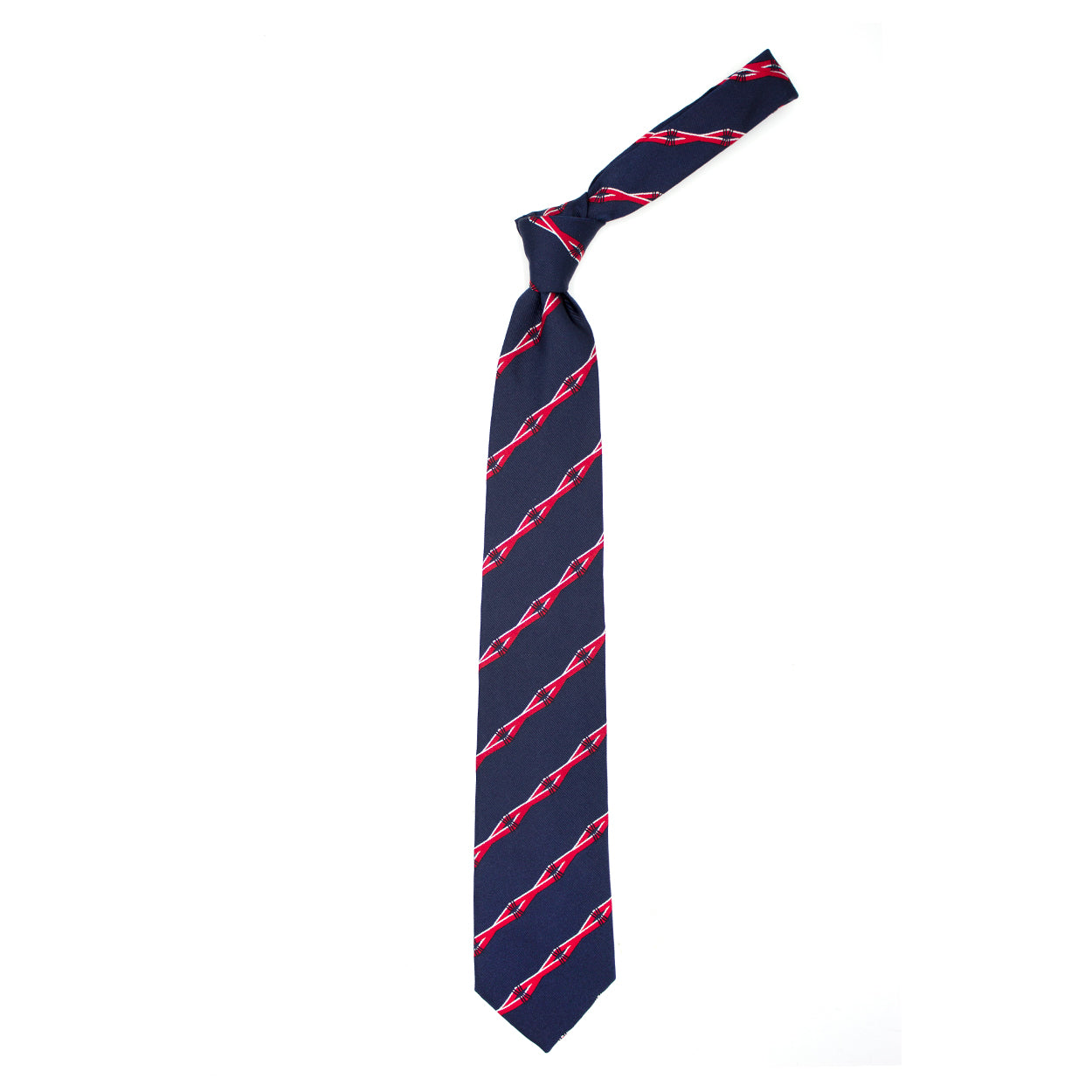 Blue tie with red stripes