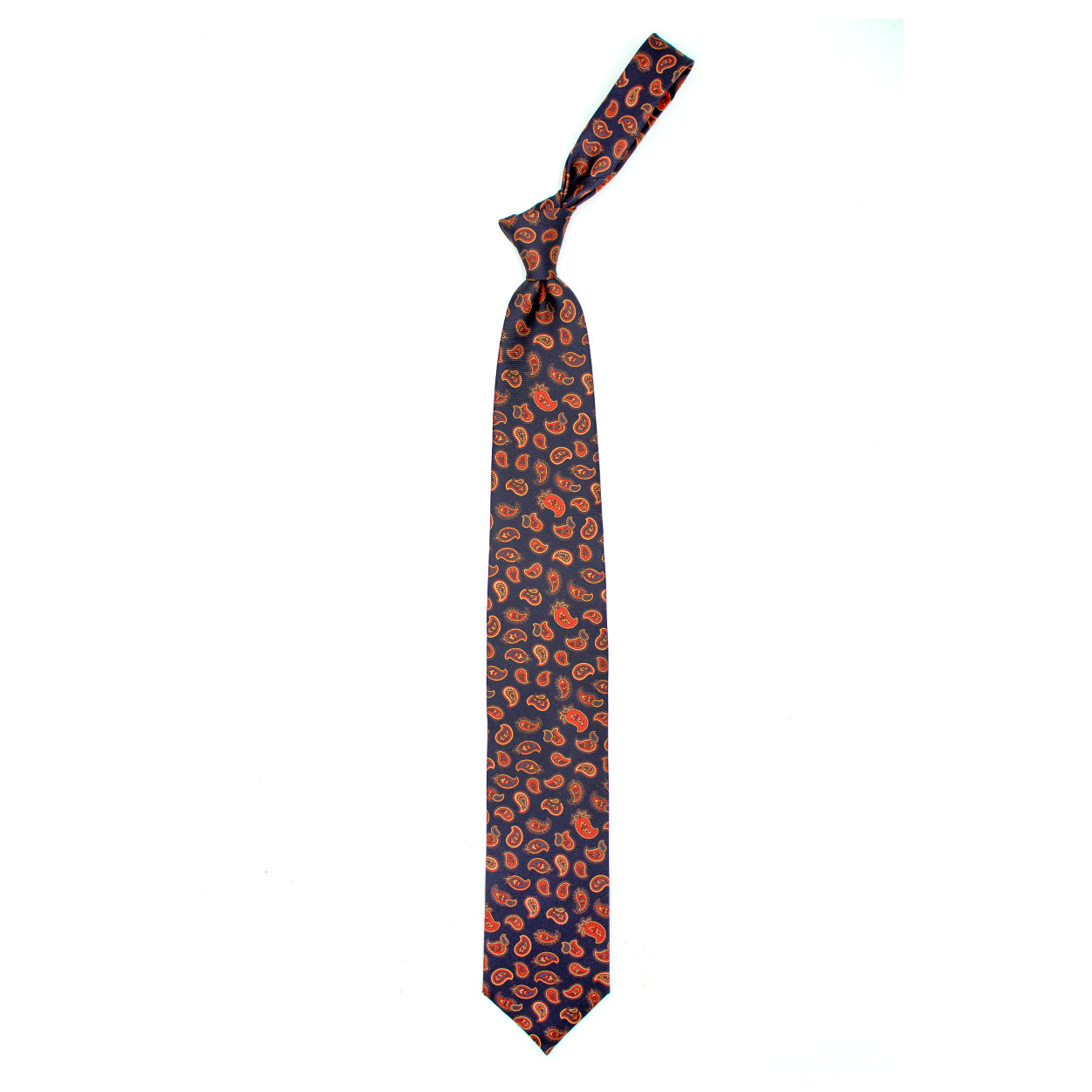 Blue tie with orange, blue and yellow paisleys