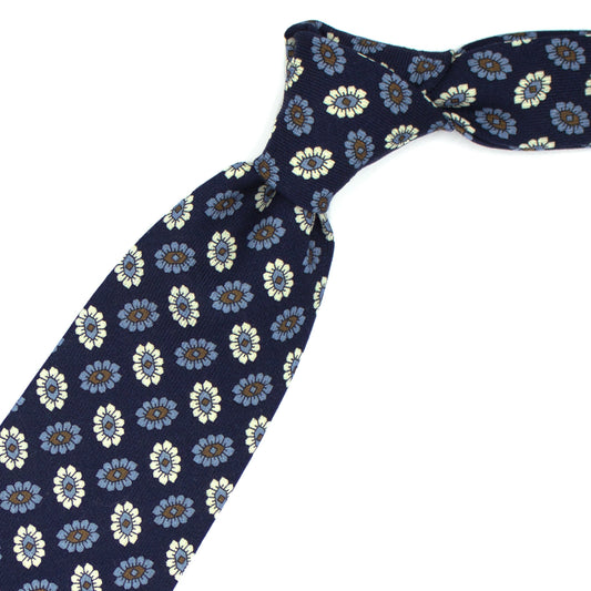 Blue tie with blue and white flowers
