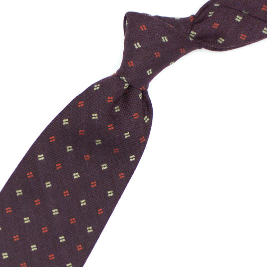 Bordeaux tie with green and beige squares