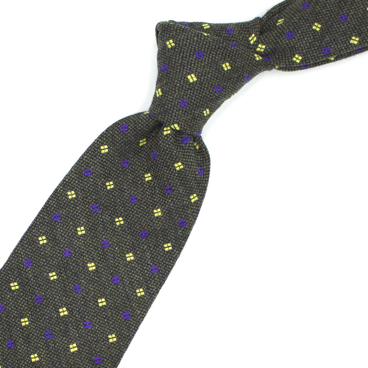 Moss green tie with purple and yellow squares