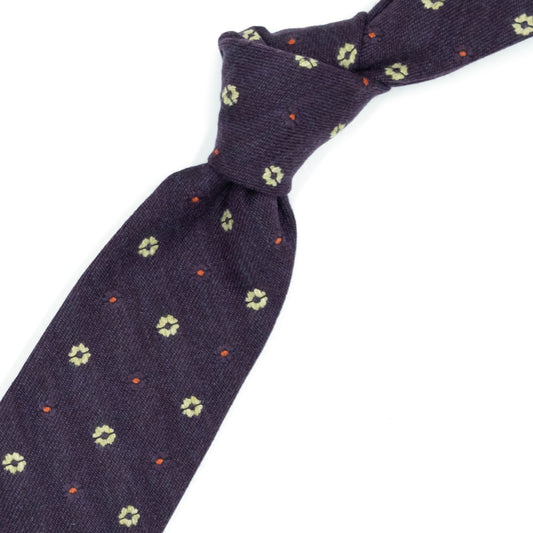 Bordeaux tie with burgundy and beige flowers and orange dots