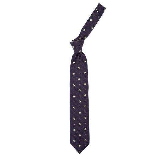 Bordeaux tie with burgundy and beige flowers and orange dots