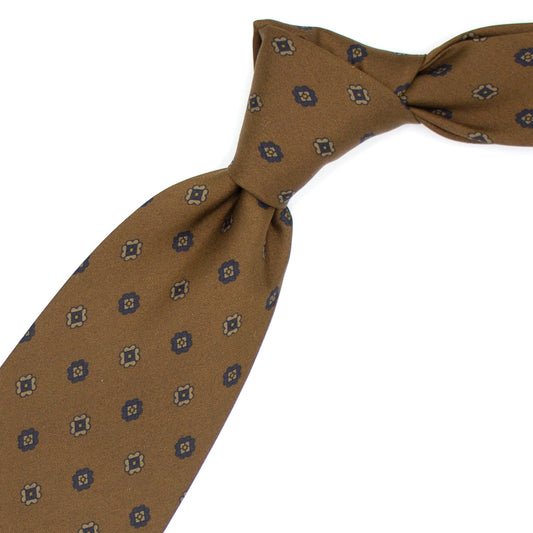 Brown tie with blue and tan flowers