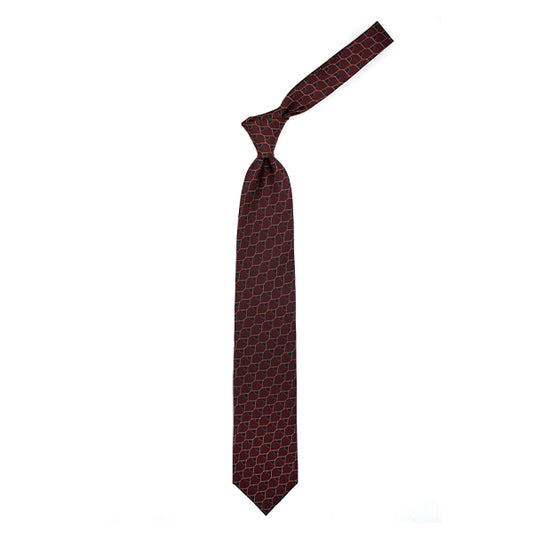 Bordeaux tie with blue and mustard pattern