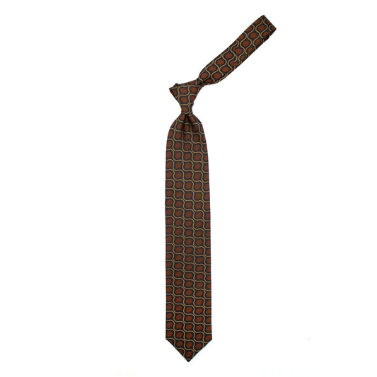 Brown tie with beige and brick pattern