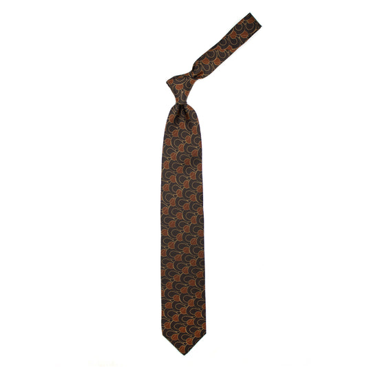 Brown tie with beige and light brown pattern