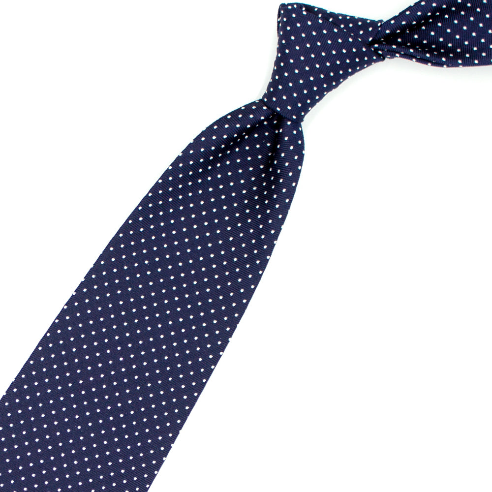 Blue tie with white dots