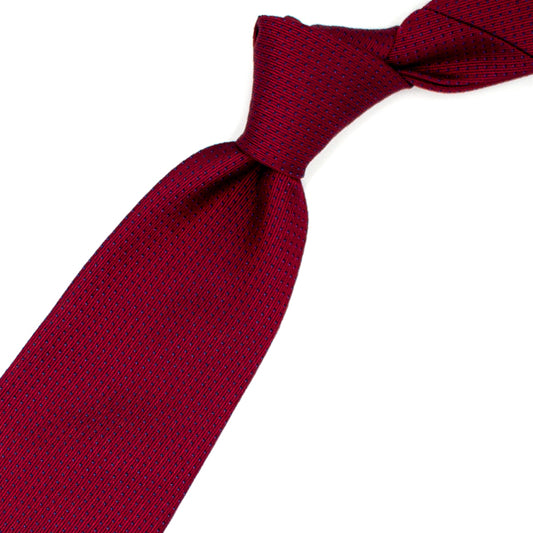 Dark red tie with blue pinstitching