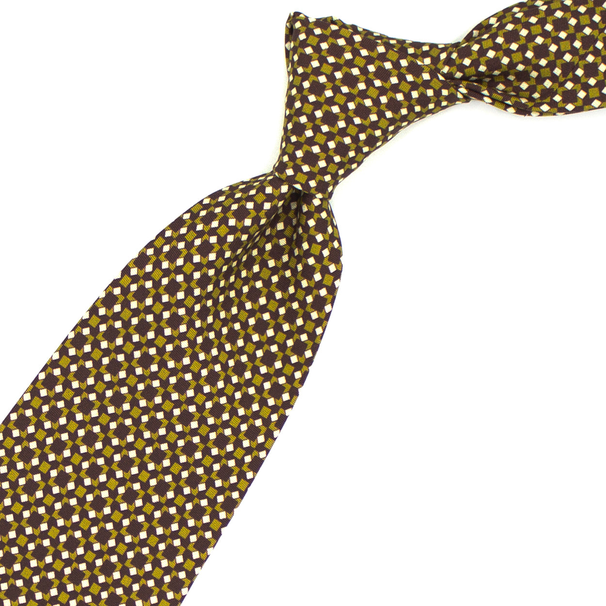 Bordeaux tie with white and mustard geometric pattern