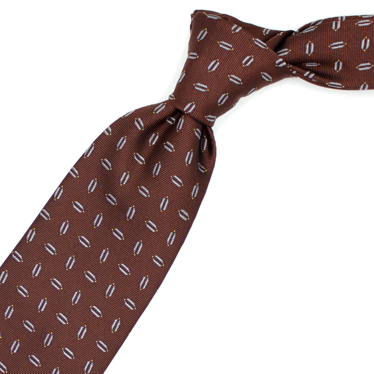 Brown tie with grey geometric pattern