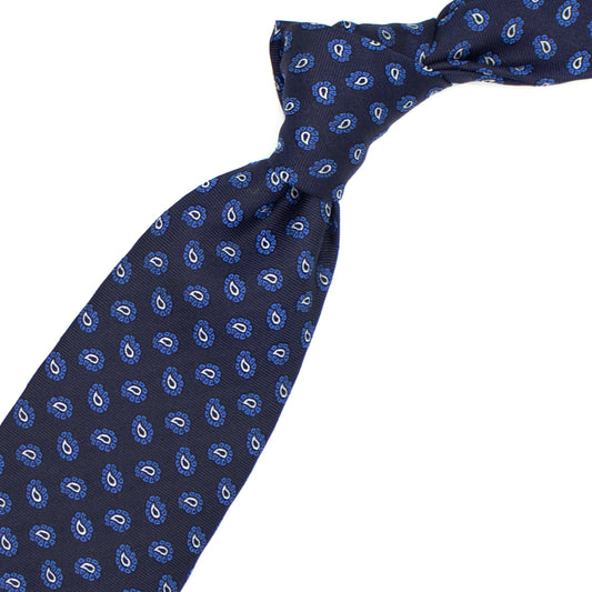 Blue tie with blue and white paisleys