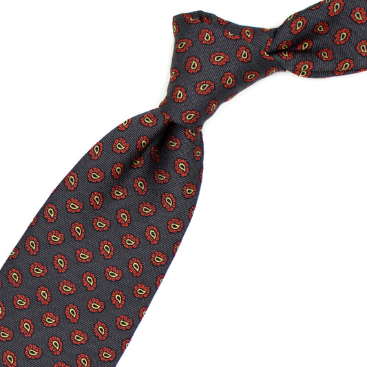 Grey tie with red and yellow paisleys