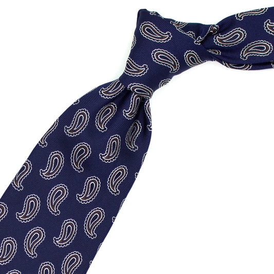 Blue tie with blue and brown paisleys