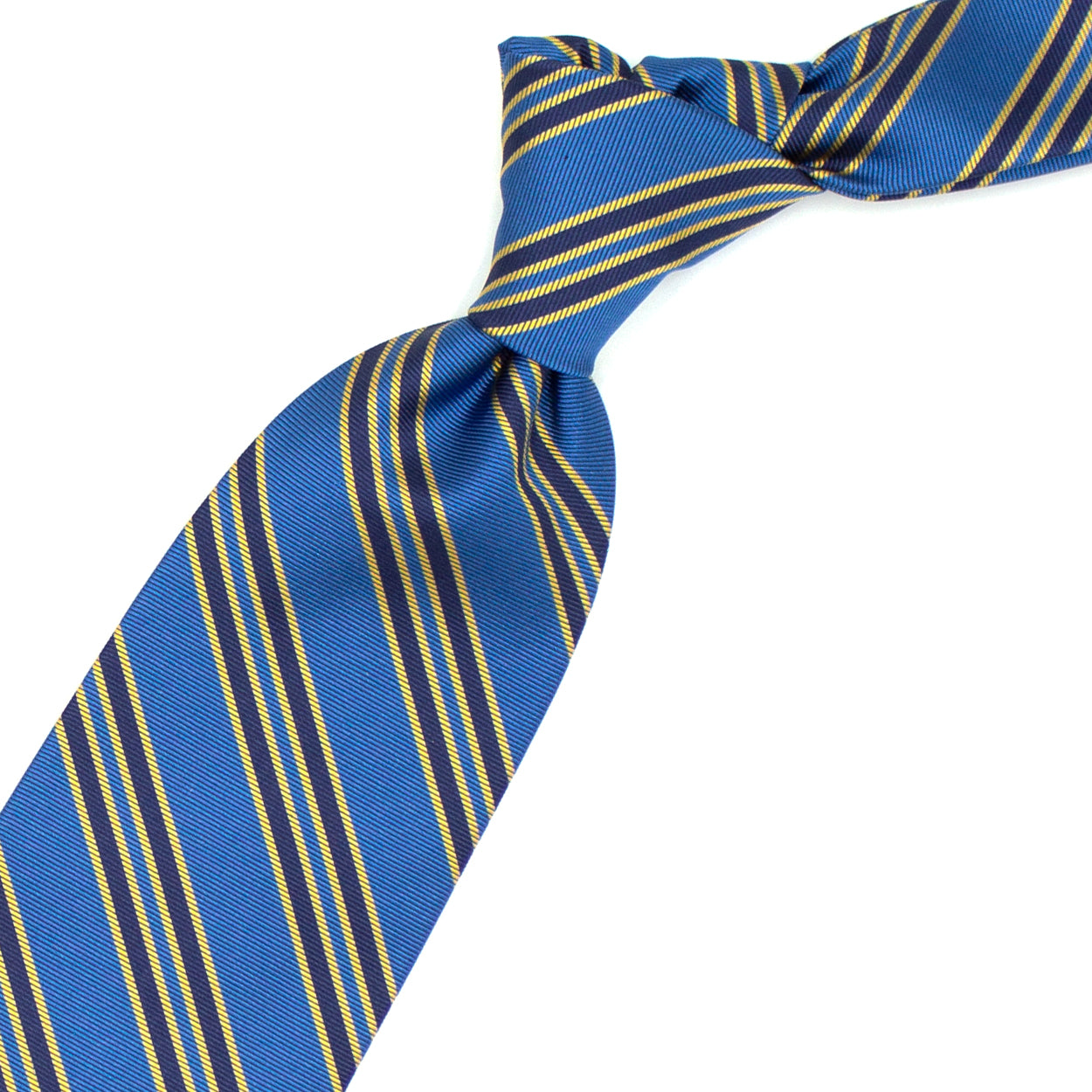 Blue, blue and yellow striped tie