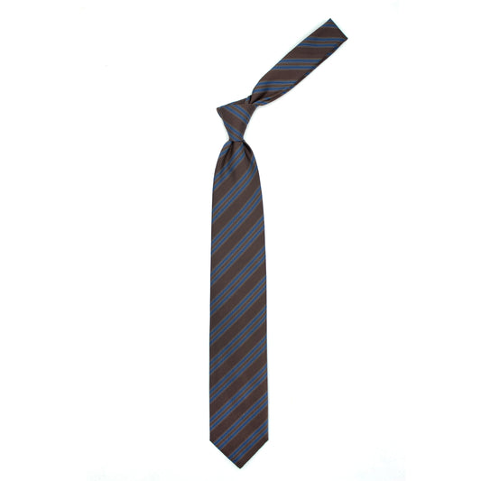 Brown tie with petrol blue stripes