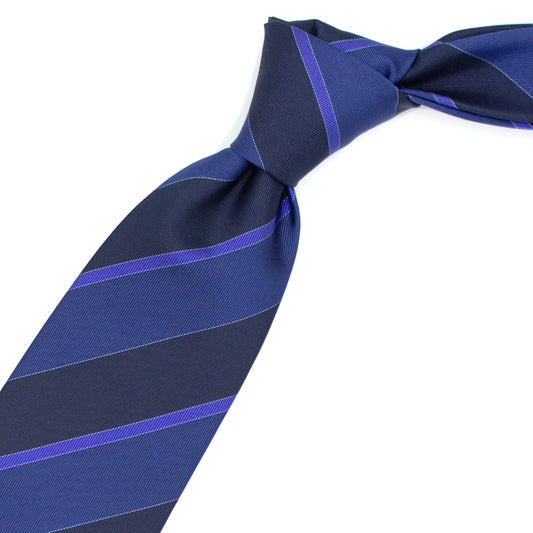 Blue tie with dark blue and blue stripes