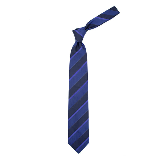 Blue tie with dark blue and blue stripes
